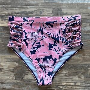 Bloomchic Pink and Navy Floral High-Waisted Bikini Bottoms Size 14-16